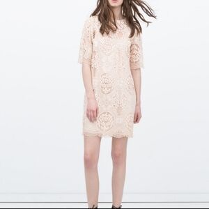 Zara Nude Pink‎ Lace Dress, Size XS